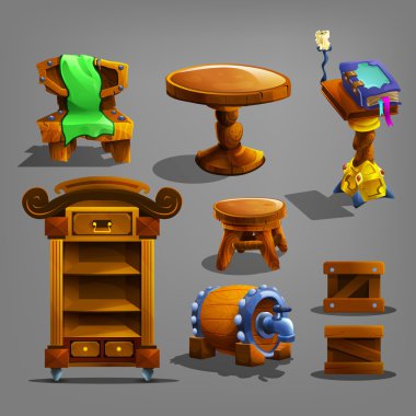 Eski çizgi film mobilya ayarla.