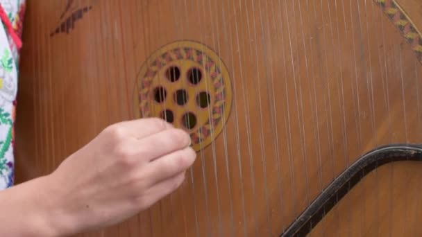 Spielt ein altes Musikinstrument Bandura — Stockvideo