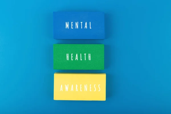 Bewusstseinskonzept Für Psychische Gesundheit Auf Blauem Hintergrund Mit Text Auf — Stockfoto