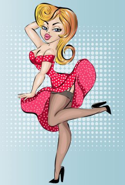 Kırmızı elbiseli seksi pin-up kızı