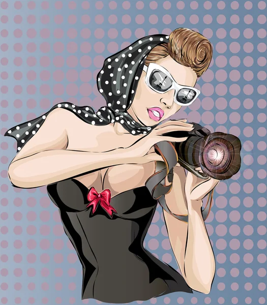 Pin-up femme sexy avec caméra prenant des photos — Image vectorielle