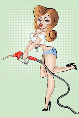 Seksi pin-up kızı yakıt meme ile