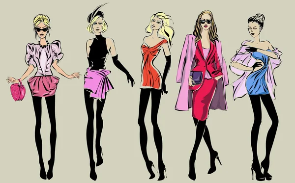 Street mannequins de mode femme dans le style croquis — Image vectorielle