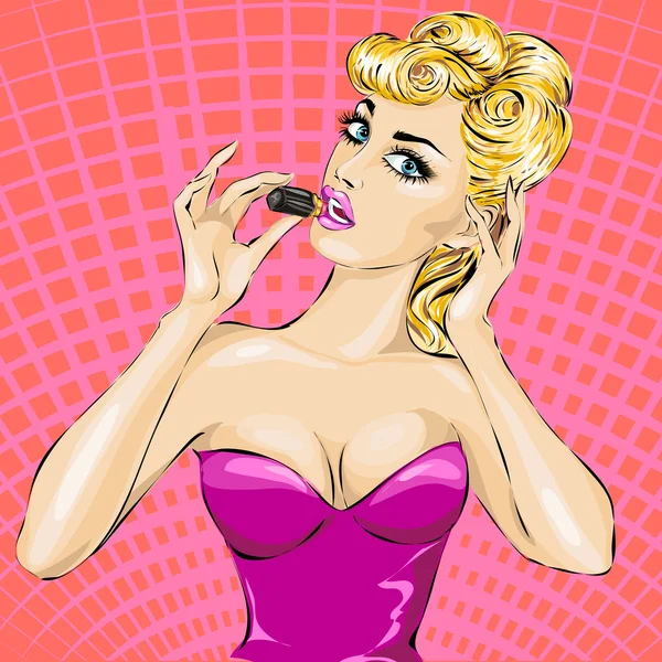 Pin-up mujer retrato haciendo su maquillaje — Vector de stock