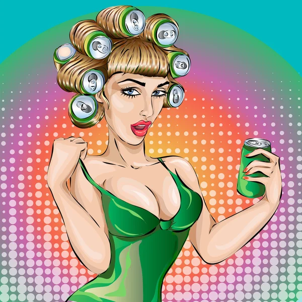 Sexy pop art woman with hair curler — Stock Vector