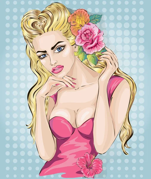 Sexy popart vrouw portret. Pin-up — Stockvector