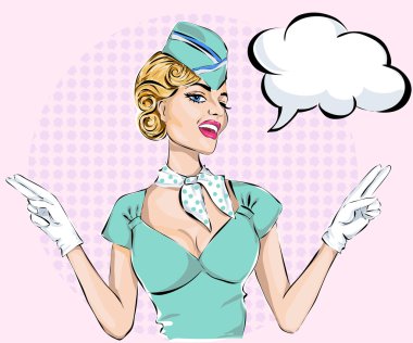 Pin-up seksi hostes ile konuşma balonu