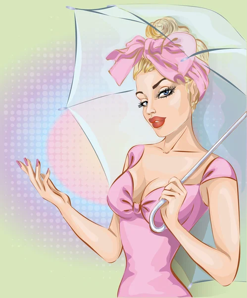 Pin-up femme sexy avec parapluie — Image vectorielle
