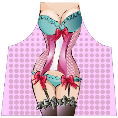 Pin-Up seksi Bikini kız ile komik mutfak önlüğü