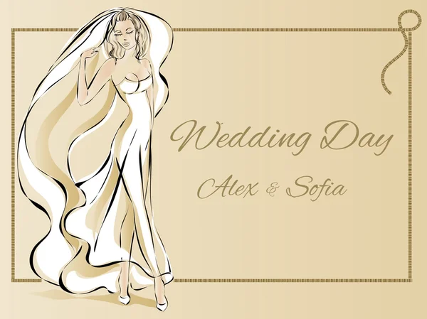 Convite do dia do casamento com bela noiva — Vetor de Stock