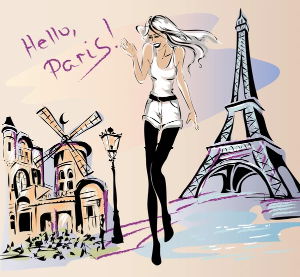 Fashion girl in Paris — Stock Vector