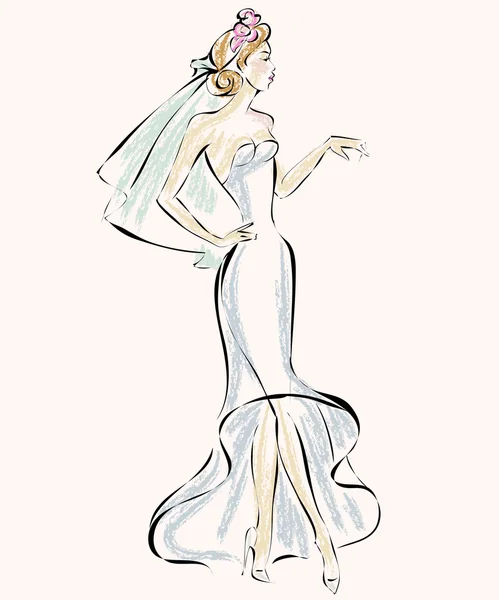 Hermosa novia en vestido de novia — Vector de stock