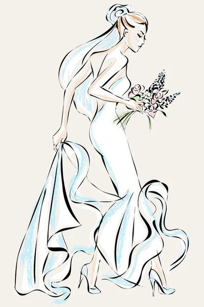 Beautiful bride in wedding dress — Stock Vector