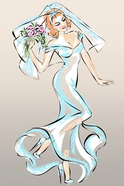 Mooie bruid in trouwjurk — Stockvector