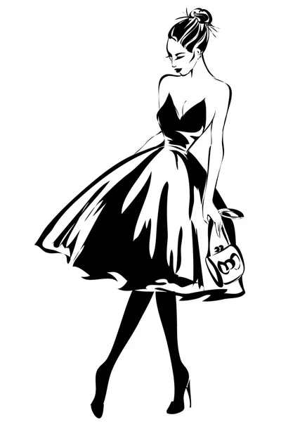 Modelo de mujer de moda retro blanco y negro — Vector de stock