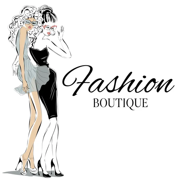 Fashion boutique logo met zwarte en blanke vrouw silhouet vector — Stockvector