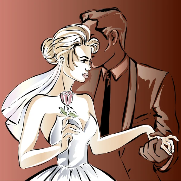Pareja de boda, novia y novio feliz, vector — Archivo Imágenes Vectoriales