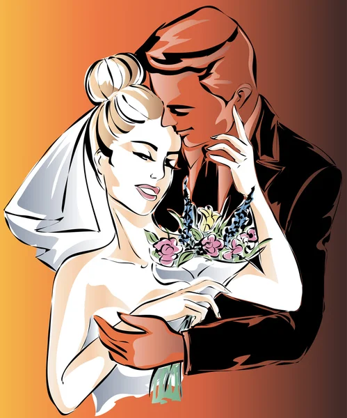 甘いカップル ベクトルと結婚式の日招待状 — ストックベクタ