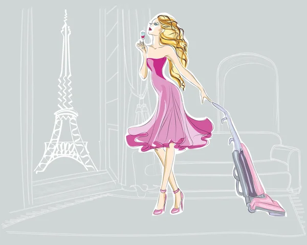 Paris daire boşlukta ile kız moda — Stok Vektör