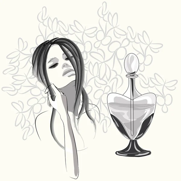 Retrato de moda de chica joven con perfume — Vector de stock