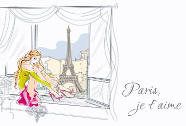 Çizilen illüstrasyon el moda kız