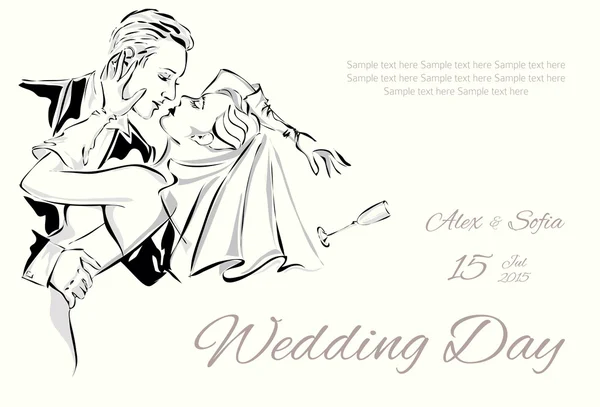 Invitation de jour de mariage avec couple doux — Image vectorielle