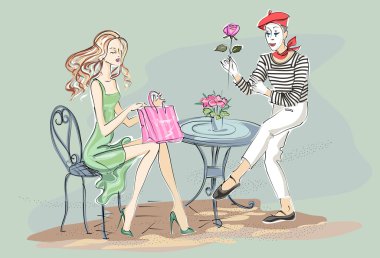 Alışveriş kafe ve mutlu onun Paris ile oturan kız moda