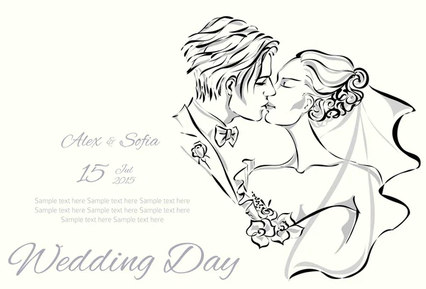 Invitation de jour de mariage avec couple doux — Image vectorielle