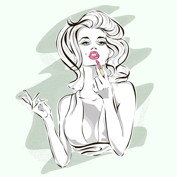 Retrato de chica de moda de mujer joven con lápiz labial — Vector de stock