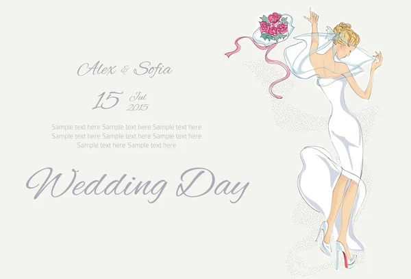 Esküvői nap meghívó a gyönyörű menyasszonya — Stock Vector