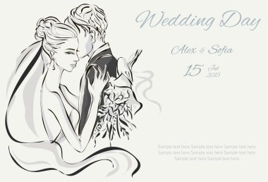 Wedding Day invitation with sweet couple clipart