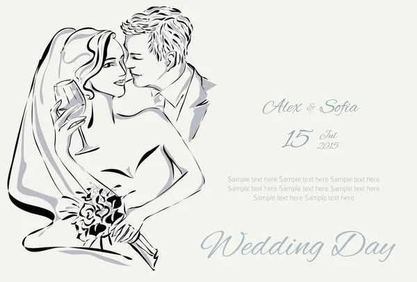 Invitación Día de la boda con dulce pareja — Vector de stock