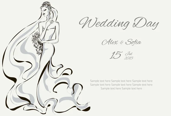 Convite do dia do casamento com bela noiva — Vetor de Stock