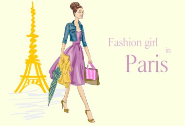 Paris Eiffel Tower yakınındaki kız moda