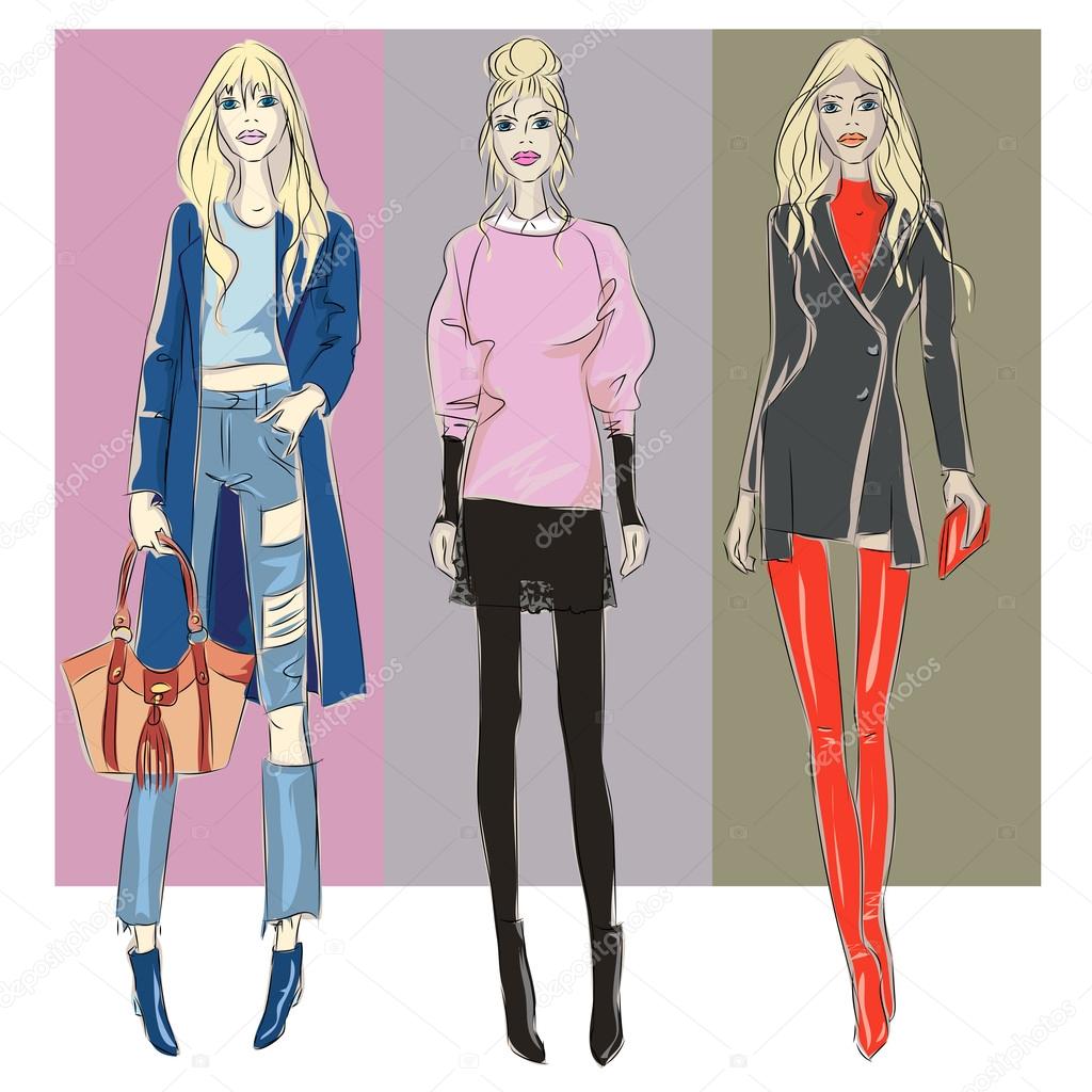 Fashion models in sketch style fall winter