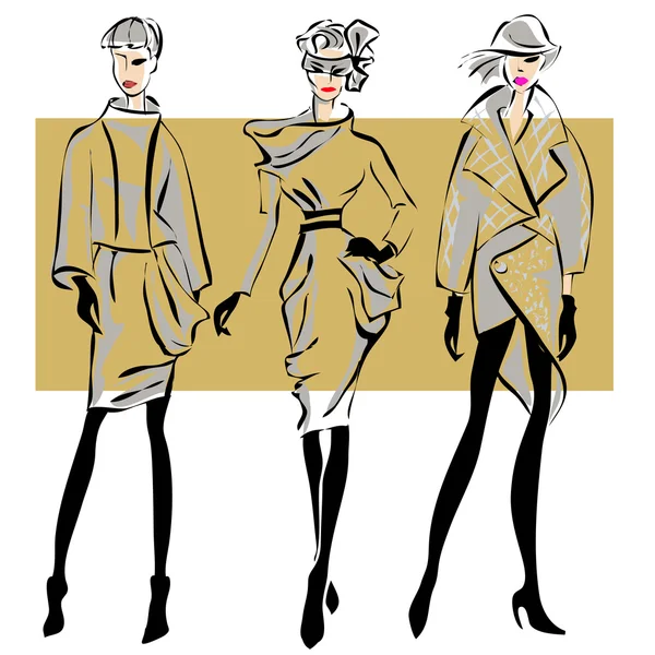 Modelos de moda em estilo esboço outono inverno — Vetor de Stock
