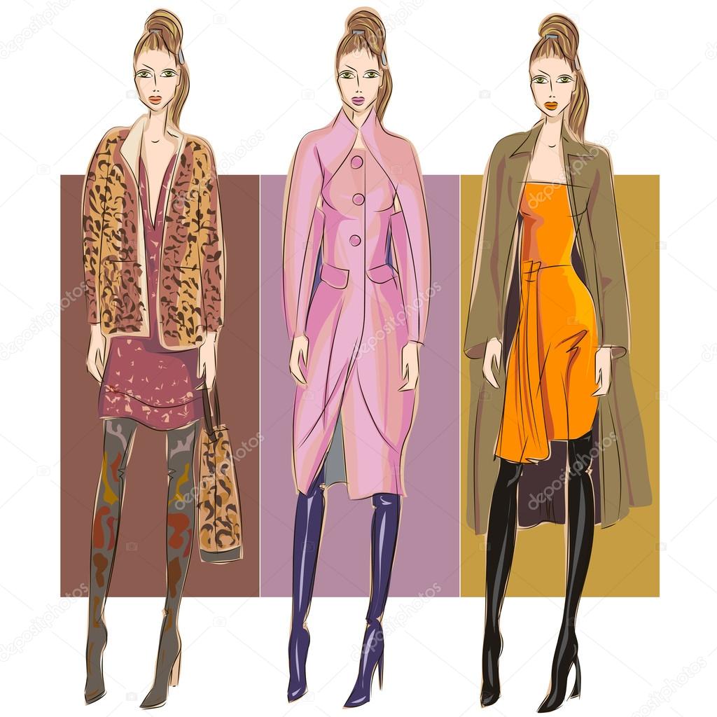 Fashion models in sketch style fall winter