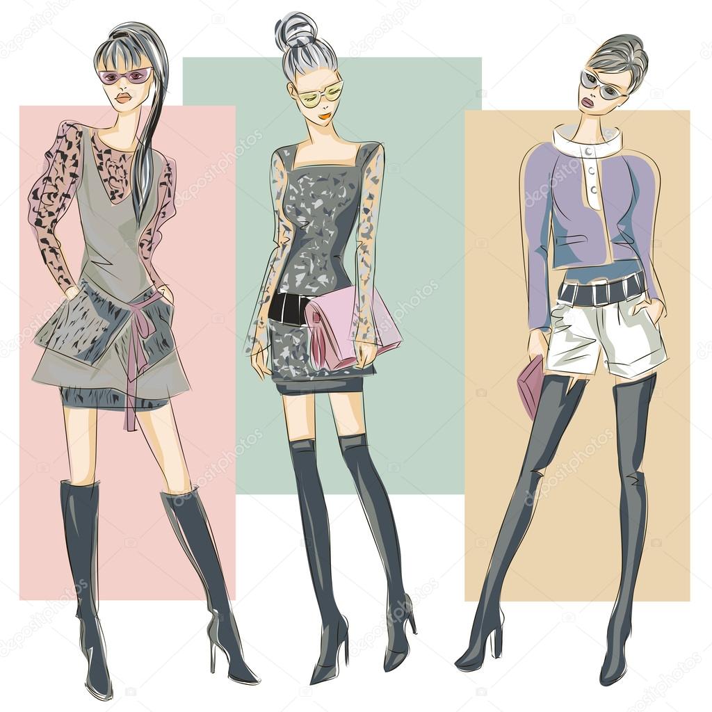 Fashion models in sketch style fall winter