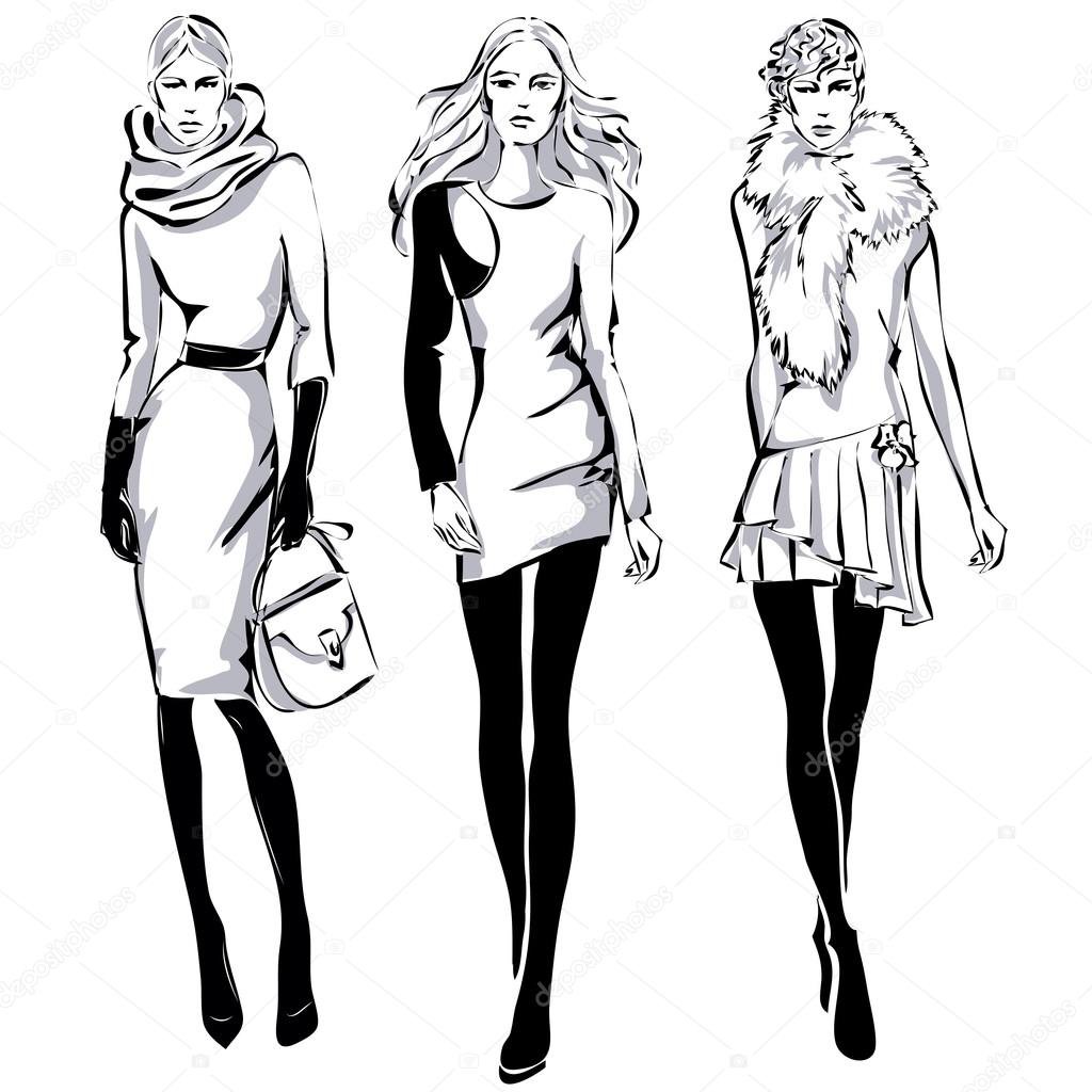 Fashion models in sketch style fall winter