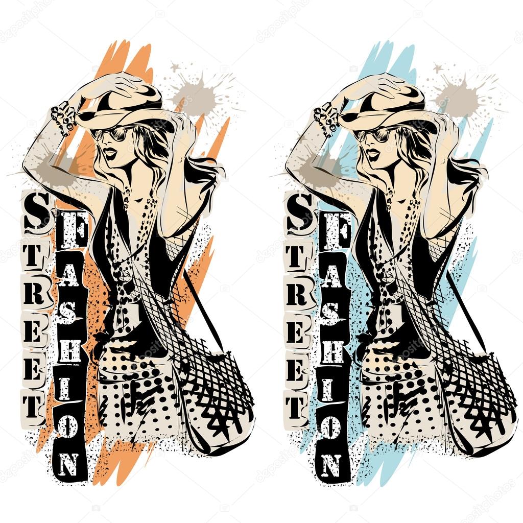 Fashion models in sketch style labels