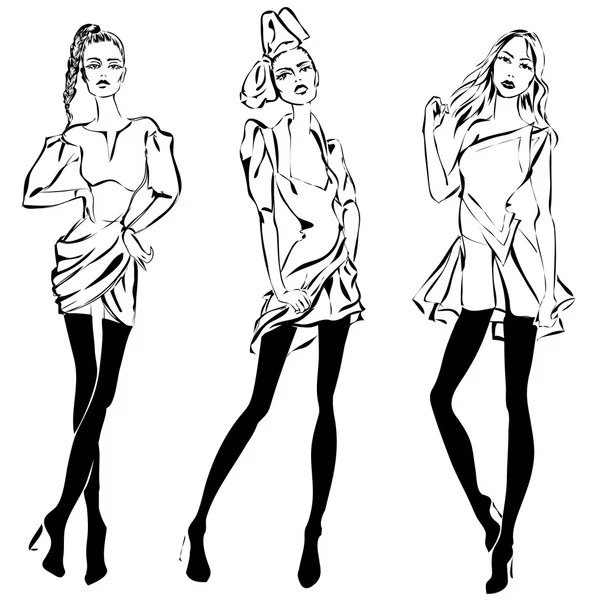 Modelos de moda en estilo sketch otoño invierno — Vector de stock