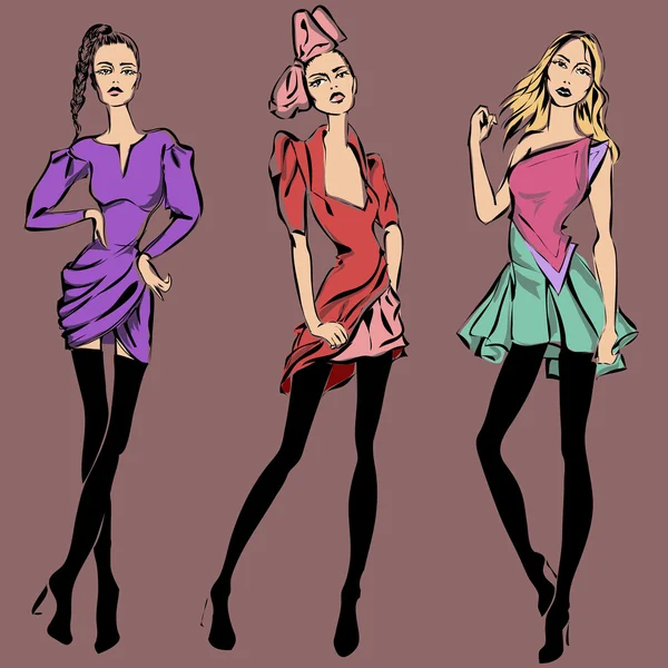 Modelos de moda en estilo sketch otoño invierno — Vector de stock