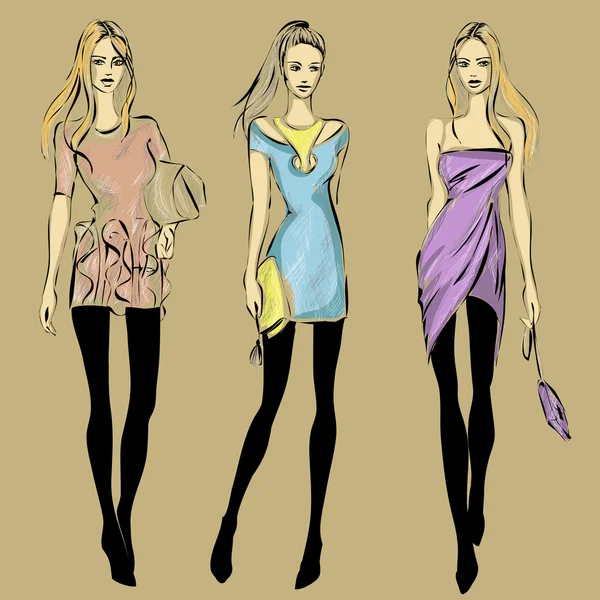 Modelos de moda en estilo sketch otoño invierno — Vector de stock