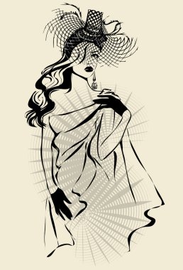 Vintage şapka giyen güzel bir kadın portresi