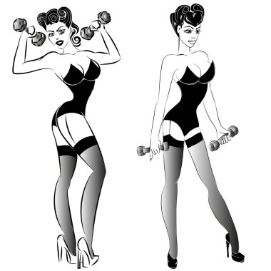 Pin-up fitness kız dumbells ile