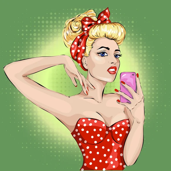 Pretty sexy girl making selfie on her phone — Stock Vector