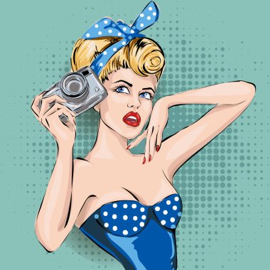 Pin-up seksi kadın kamerayla resim çekme