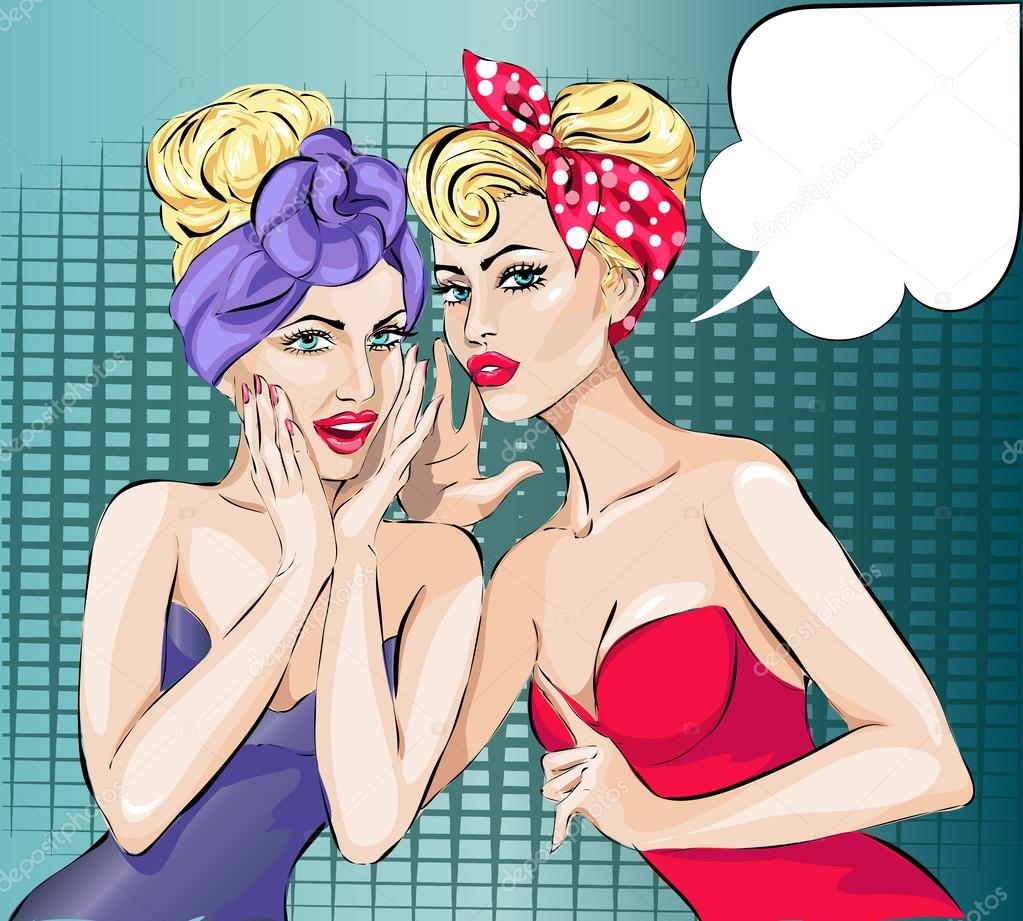 Two Pin-Up Girls Whispering a Secret