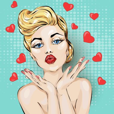 Sevgililer günü Pin-up seksi kadın portre ile kalp. 