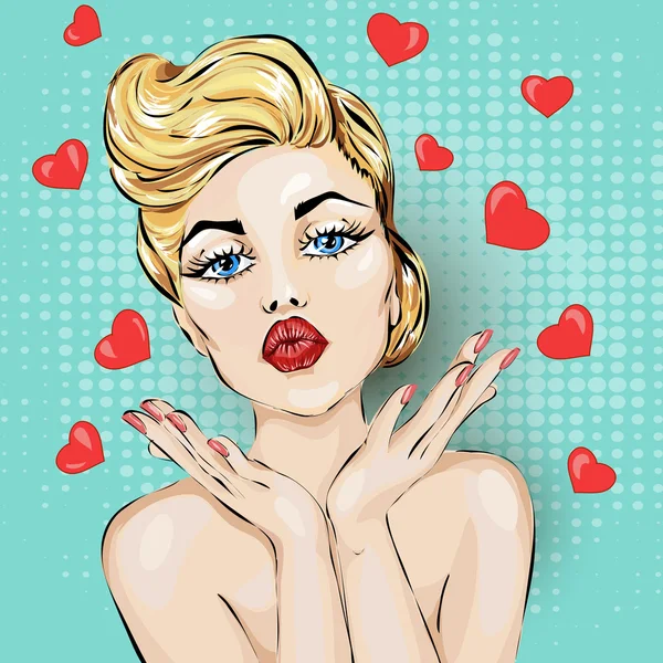Día de San Valentín Pin-up retrato de mujer sexy con corazón . — Vector de stock